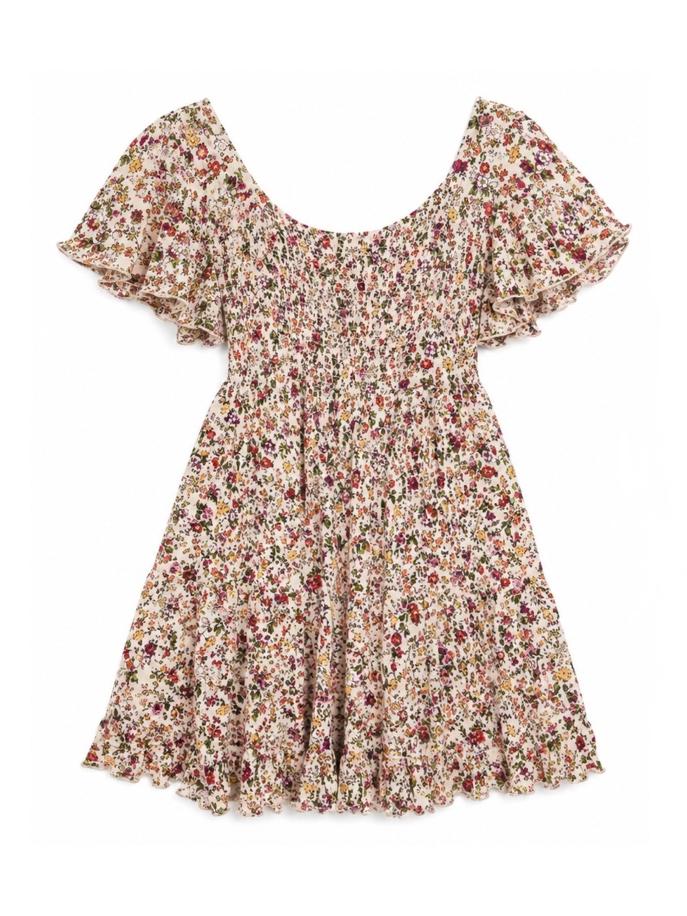 Patrons of Peace Multicolor Floral Smocked Short Sleeve Mini Dress Womens S